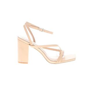 Nude Beige Strappy Block Heel Sandals Square Toe Ankle Strap Minimalist Heels